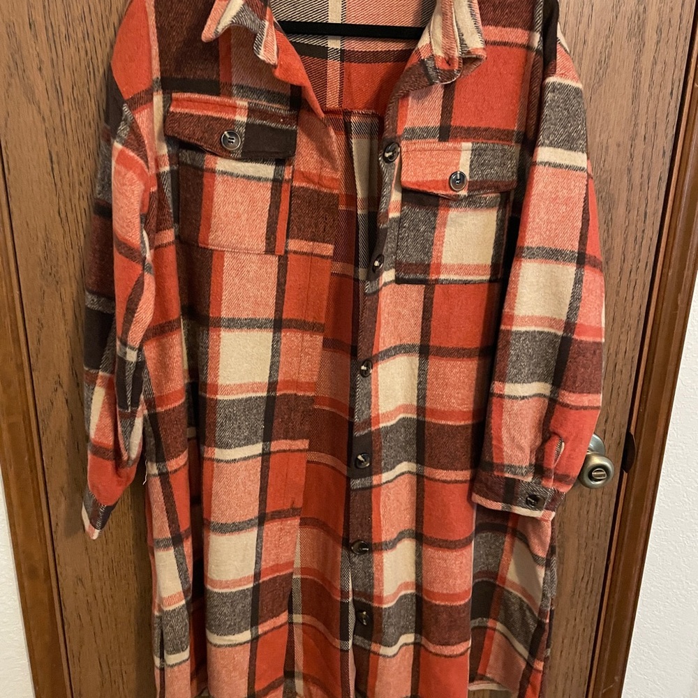 SHEIN Men's Checkered Shirt - Orange and Brown